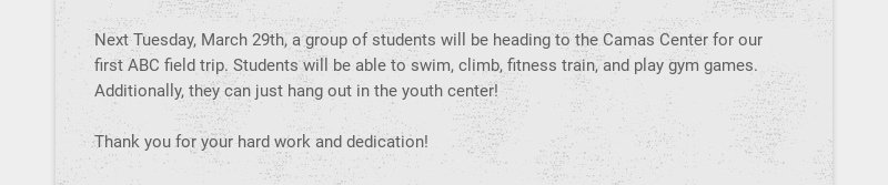 Next Tuesday, March 29th, a group of students will be heading to the Camas Center for our first...