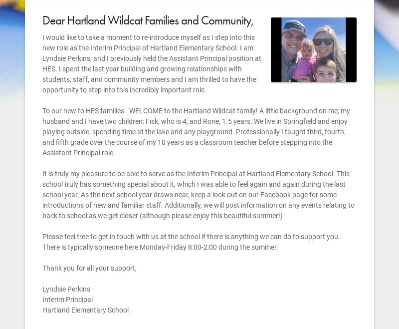Meet the New Interim Principal! Posts Hartland Elementary School