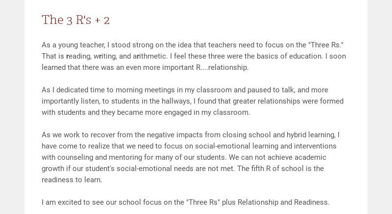 The 3 R's + 2 As a young teacher, I stood strong on the idea that teachers need to focus on the...